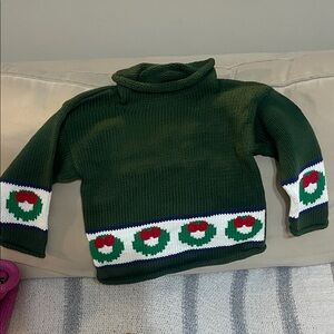 Green Knit Sweater with Wreath Pattern